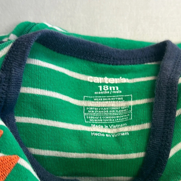 Carter's - Green Striped Baby Onesie with Dinosaur - Picture 2 of 4
